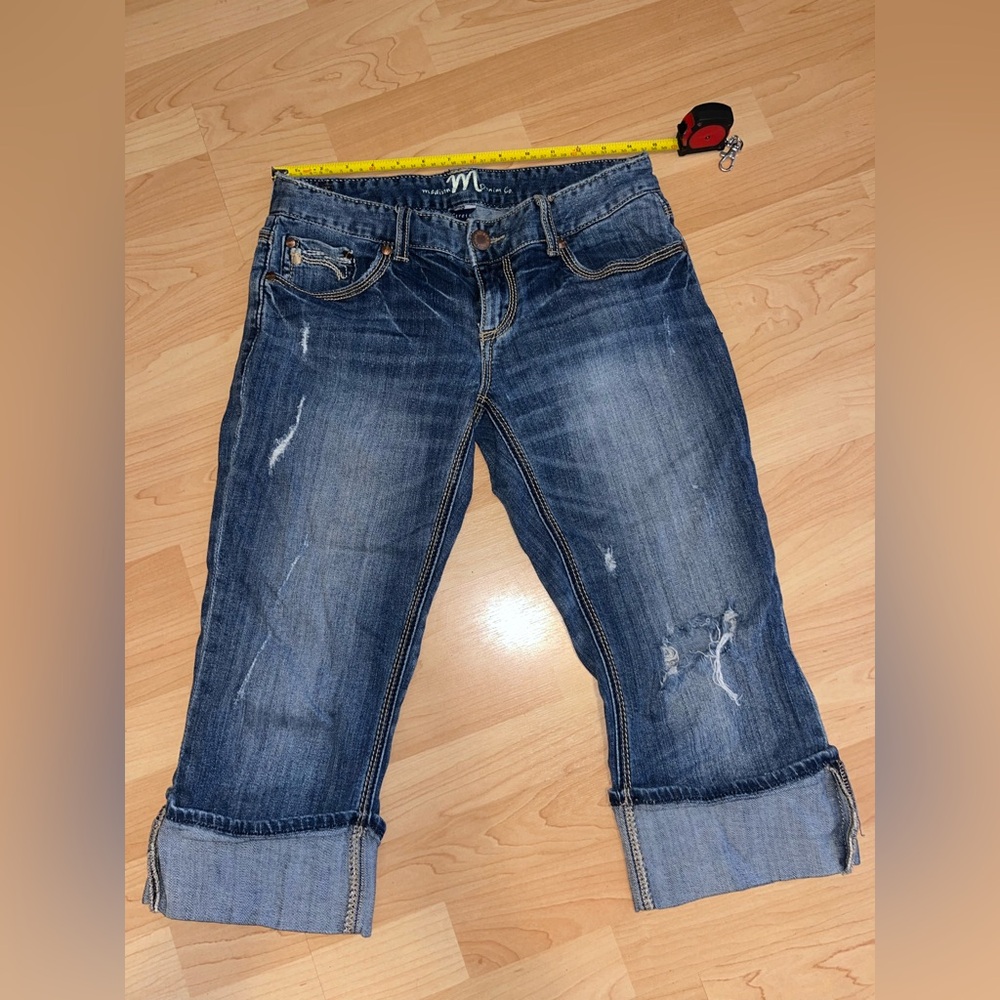 Madison Distressed Cropped Blue Jeans